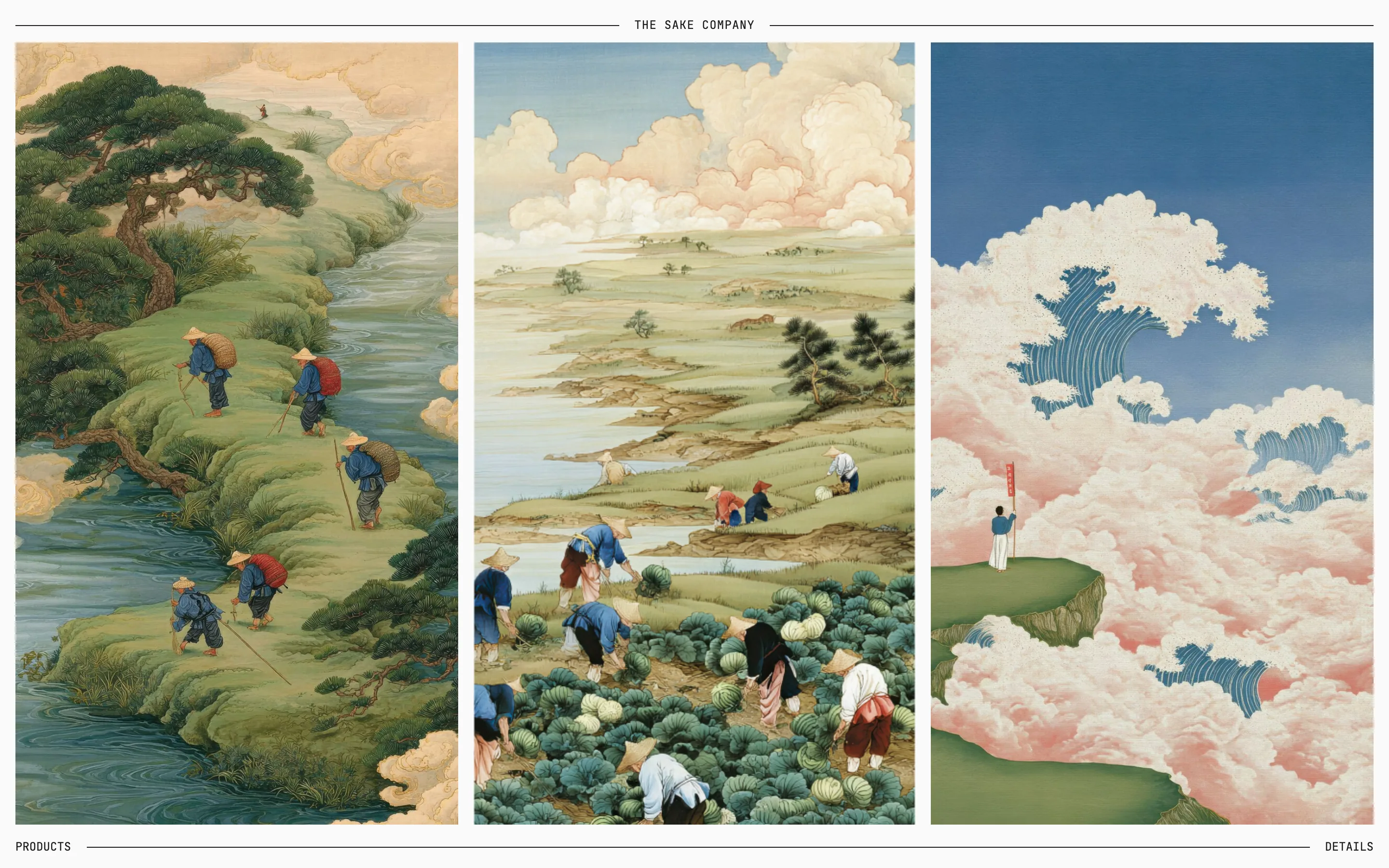 The Sake Company website: the three landscape paintings as the home page