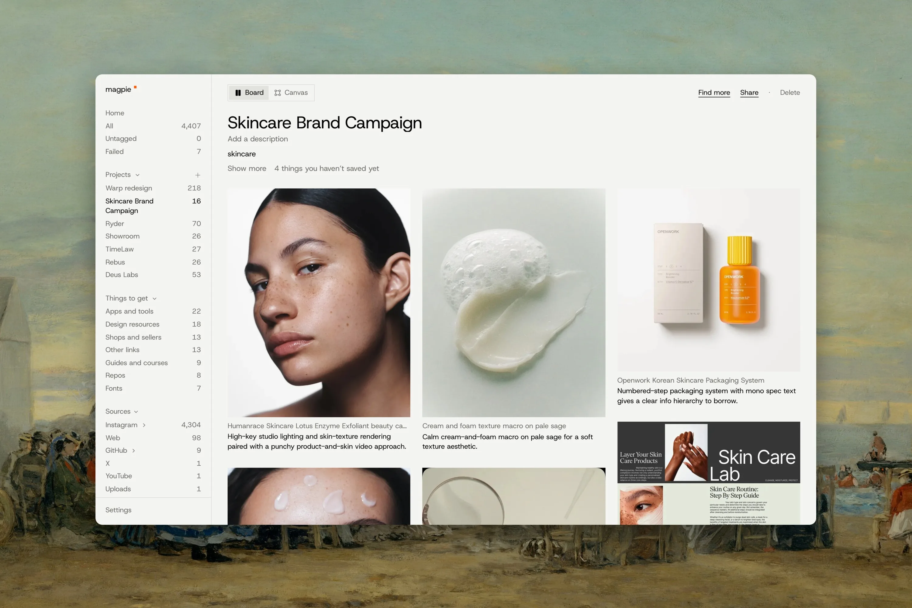 A project board: Skincare Brand Campaign
